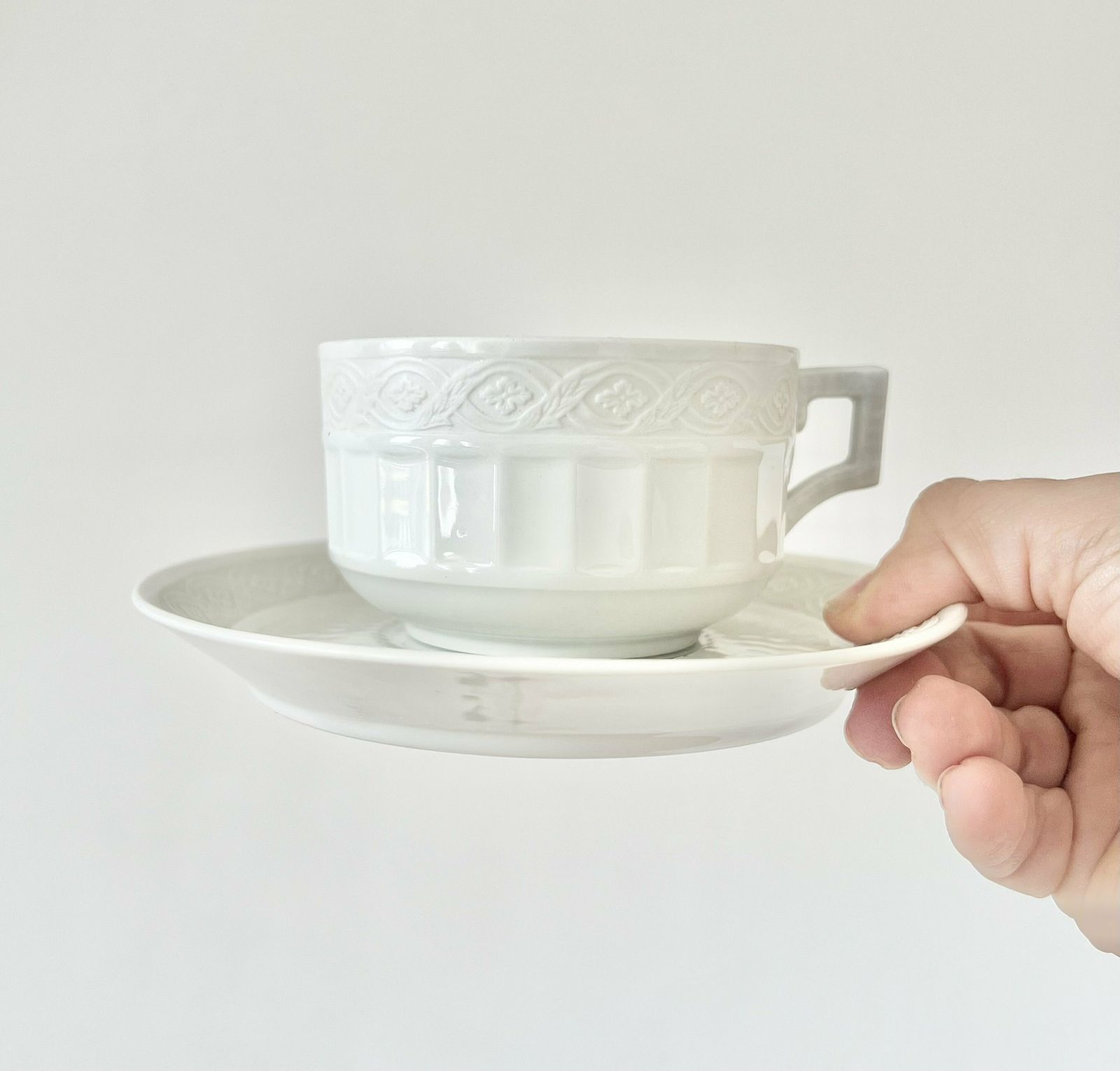 Royal Copenhagen Fan Pattern White Porcelain And Bisque Parian Ware Teacup Classic Scandinavian Homeware Collectible Cabinet Tea Cup 1904 photo buy