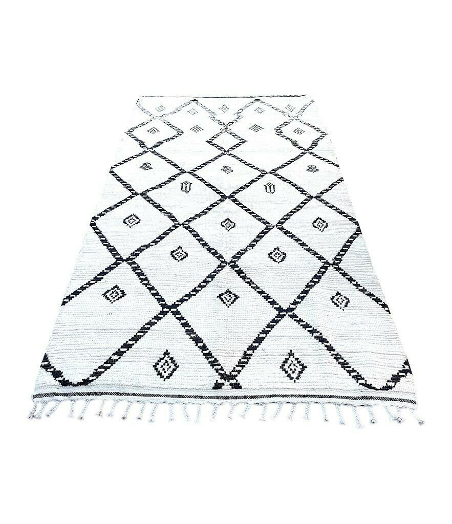 A Vintage Handwoven Moroccan Berber Rug With Tribal Diamond And Line Pattern photo for sale