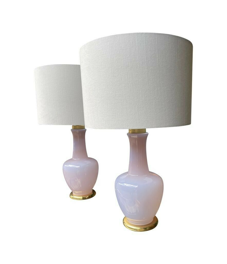 A Pair Of Lavender Opaline Murano Glass Lamps By Cenedese