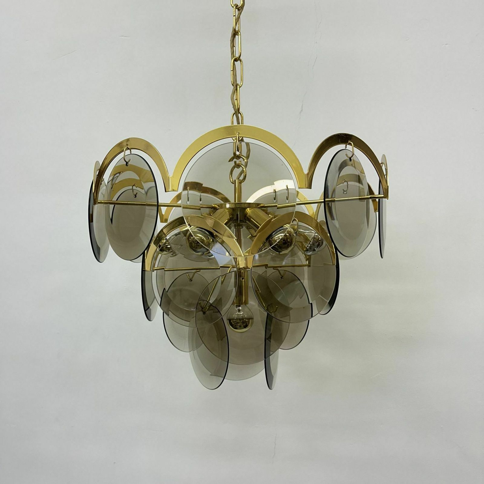 photo for sale Vistas Gold Smoked Glass, Hanglamp Uit De Jaren 1970