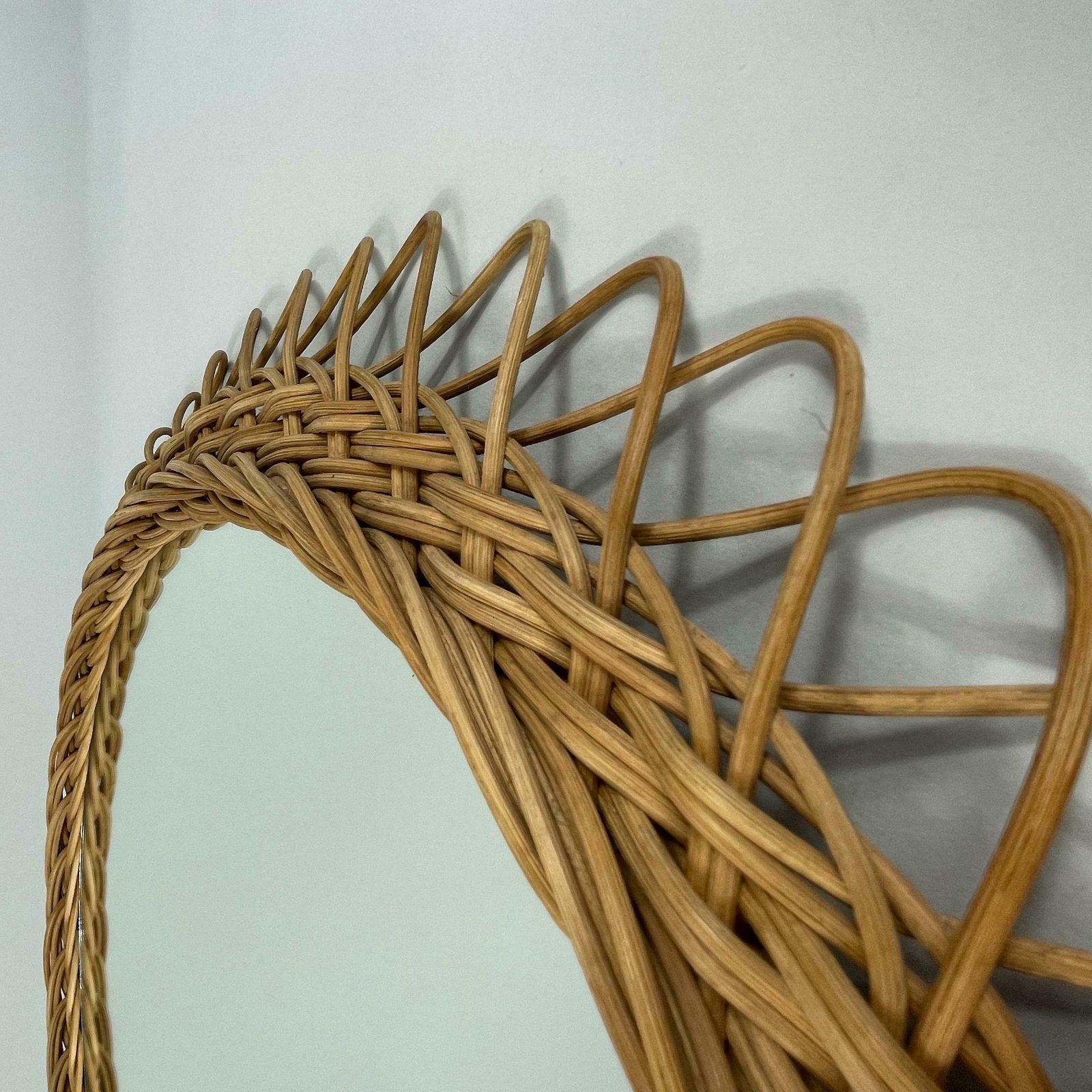 Round Rattan Hand Woven Wall Mirror, Sweden 1950s photo for sale