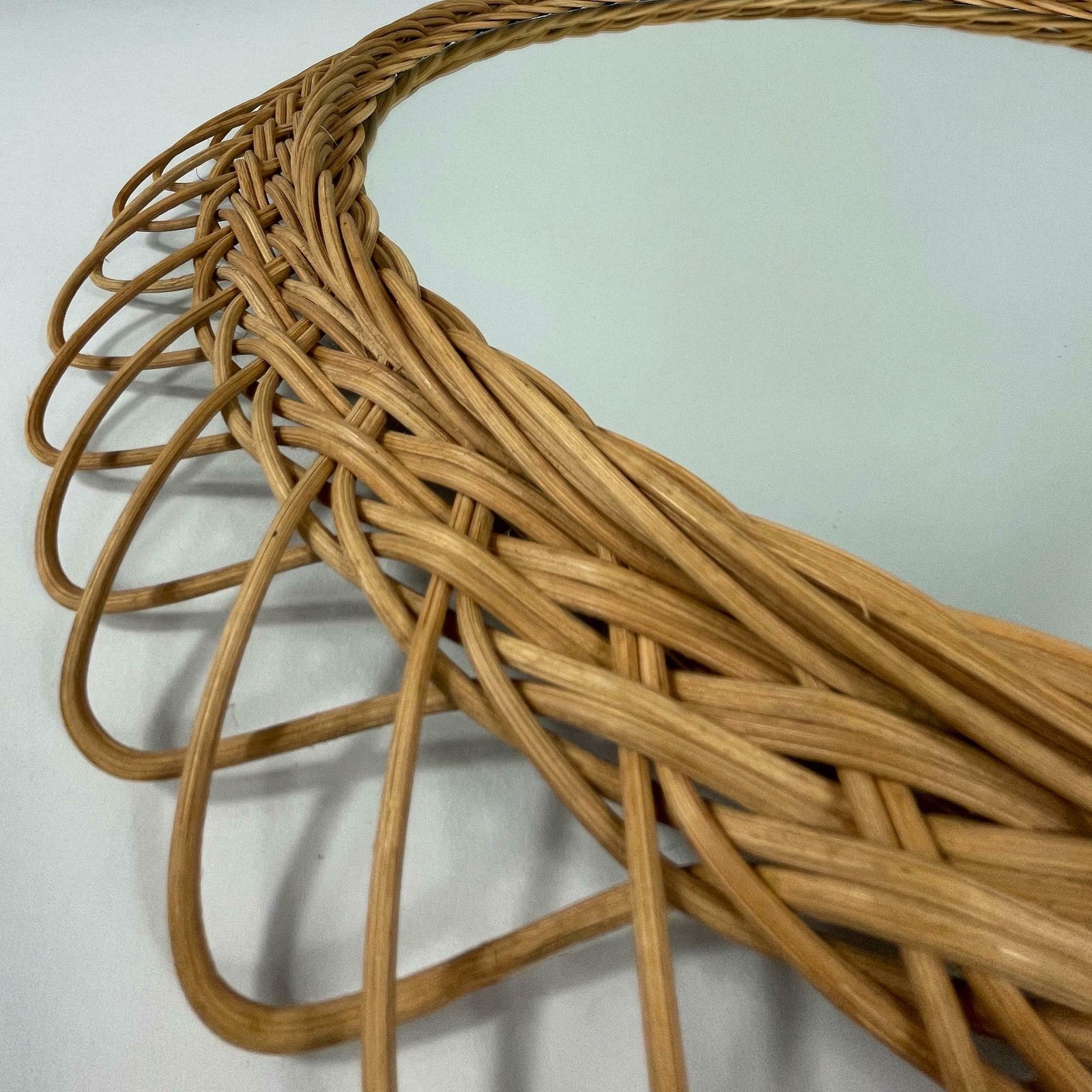 689.0 Round Rattan Hand Woven Wall Mirror, Sweden 1950s photo