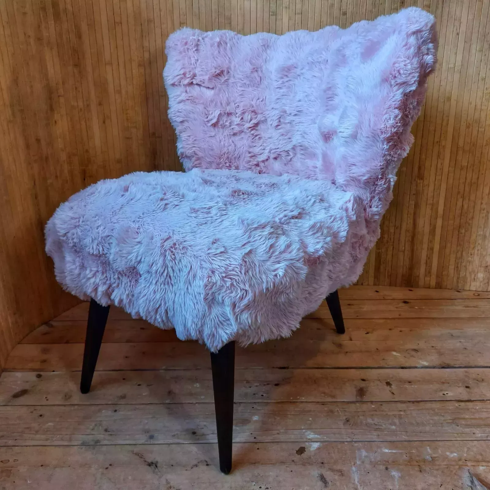 Fab Vintage Mid Century German Bartholomew Cocktail Chair Blush Pink Faux Fur