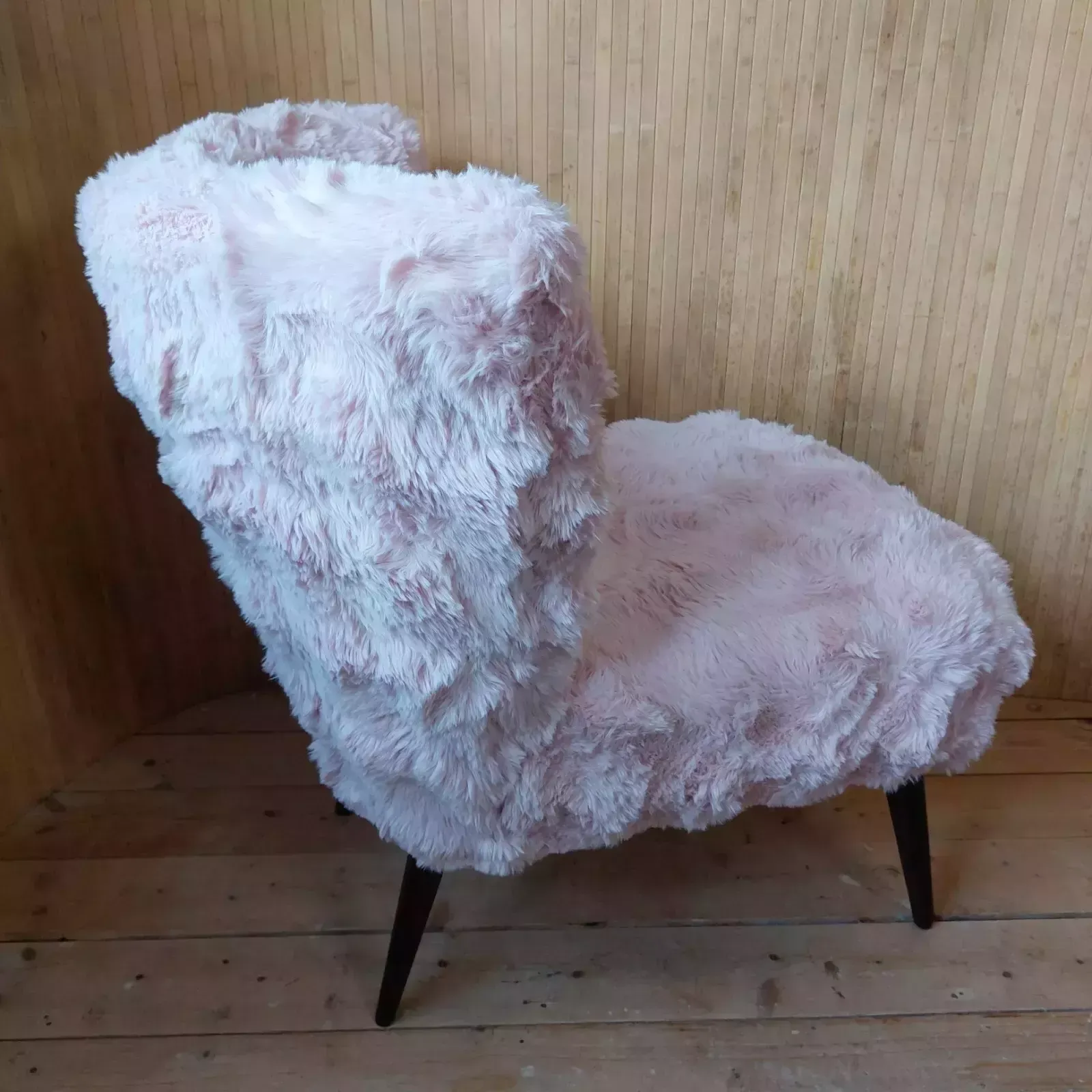 Furniture Fab Vintage Mid Century German Bartholomew Cocktail Chair Blush Pink Faux Fur photo