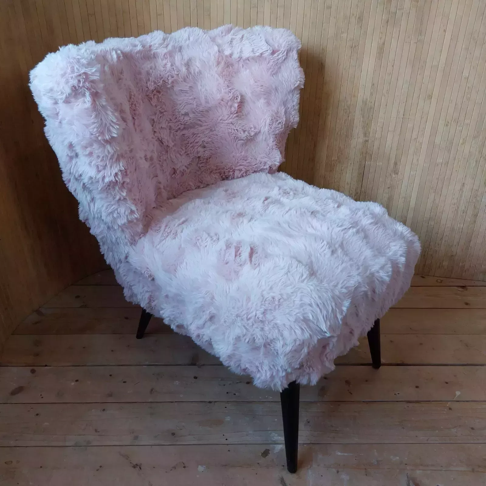 375.0 Fab Vintage Mid Century German Bartholomew Cocktail Chair Blush Pink Faux Fur photo