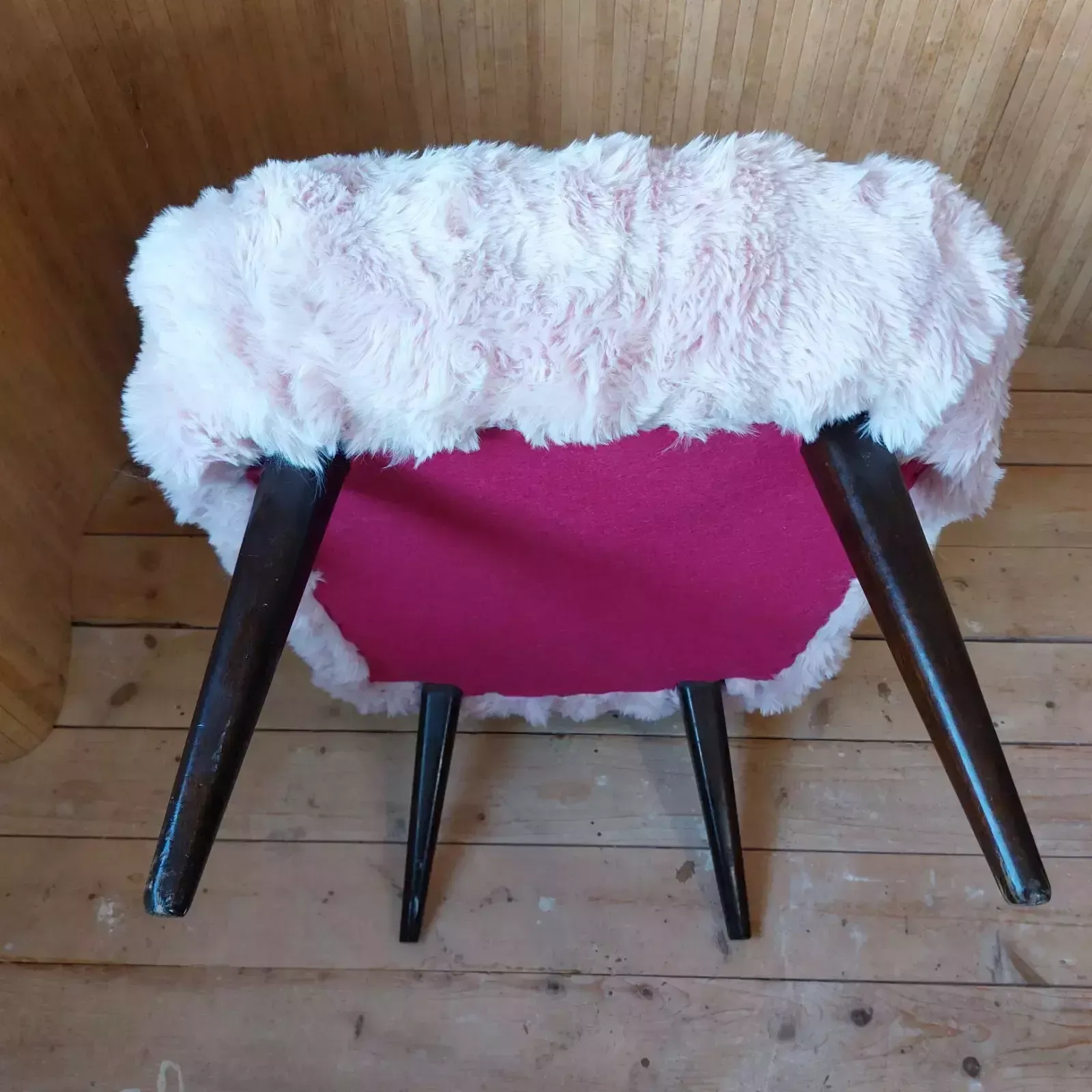photo buy Fab Vintage Mid Century German Bartholomew Cocktail Chair Blush Pink Faux Fur