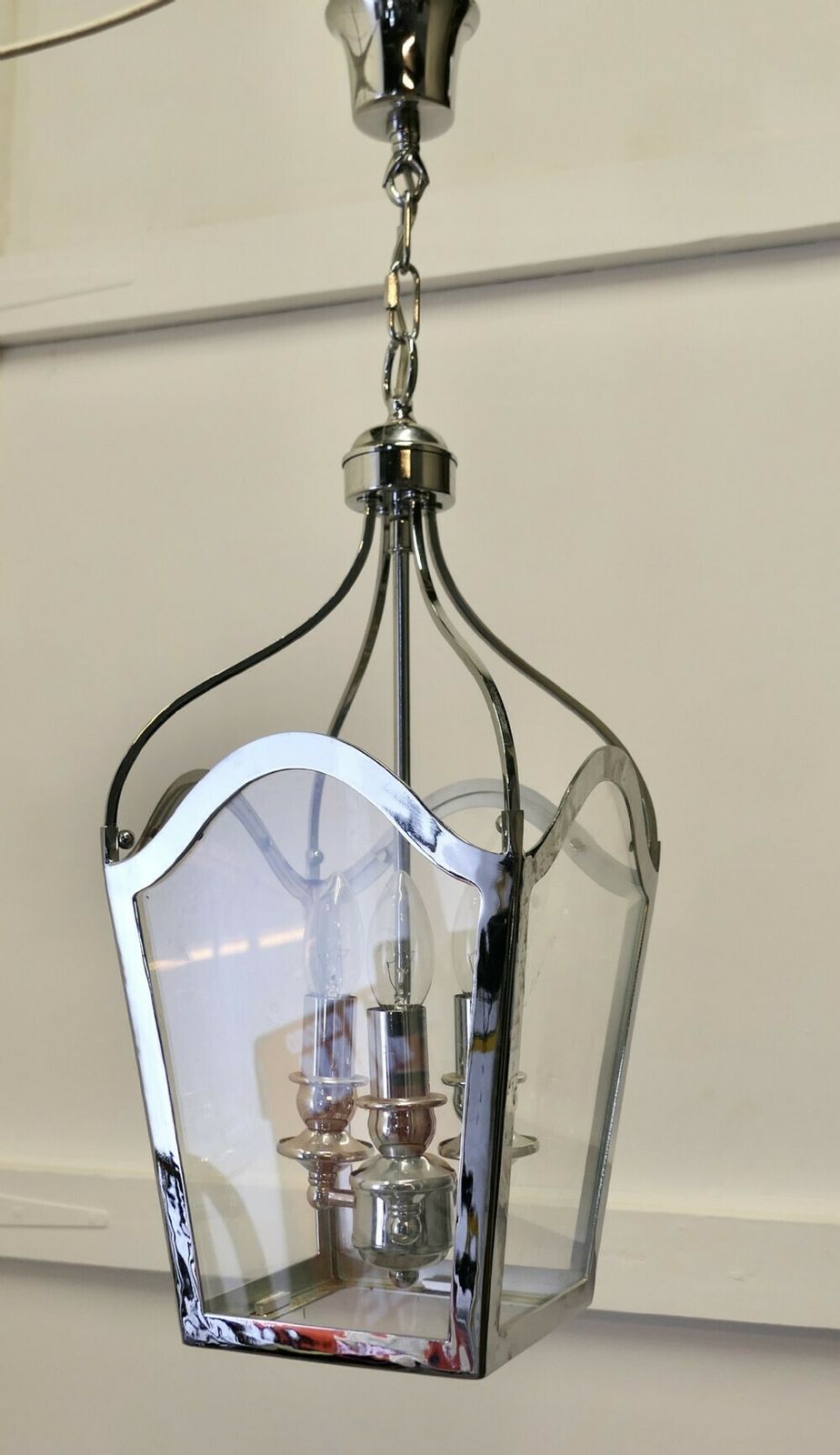 Large Art Deco Style Chrome And Glass Lantern, Hall Light photo vinterior