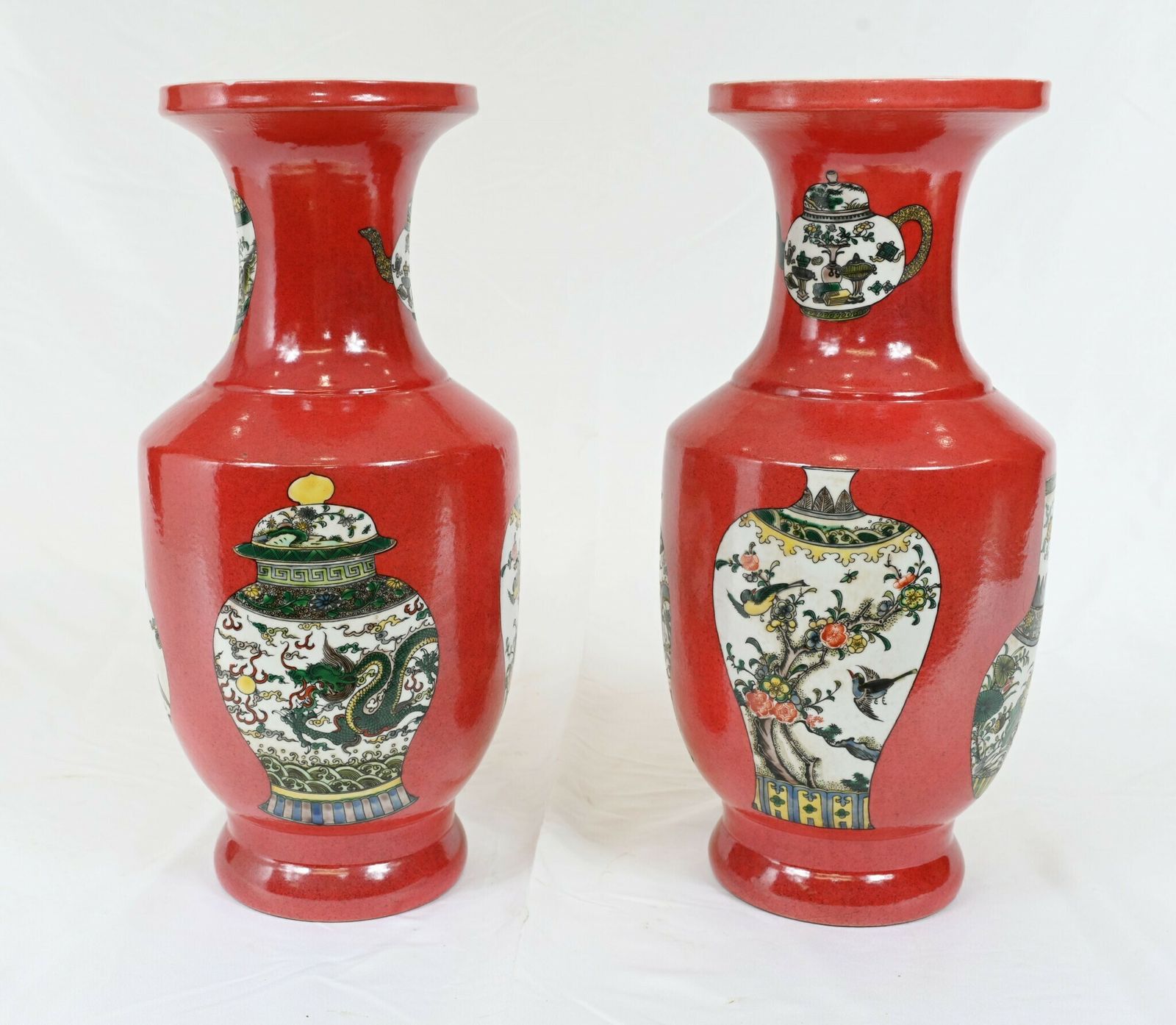 Pair Chinese Qing Porcelain Urns Vases Ceramic China photo Home Decor