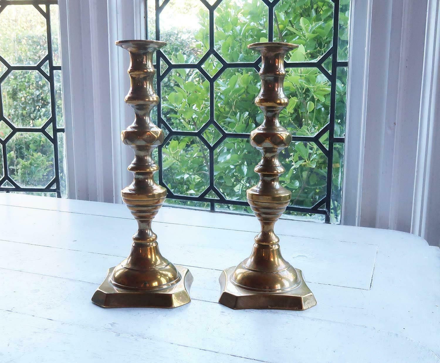 Large Pair Of Antique Brass Candlesticks. English, 19th Century photo furniture