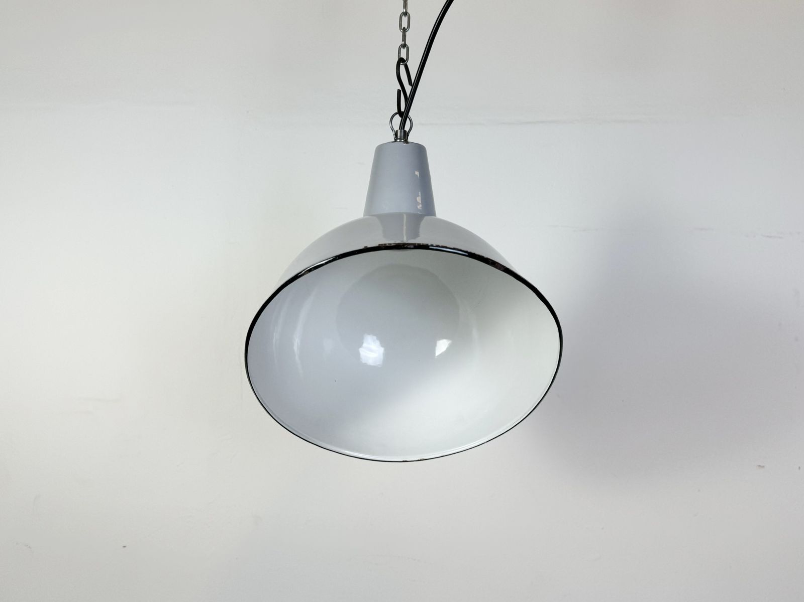 Industrial Grey Enamel Factory Pendant Lamp, 1960s, 2x photo for sale
