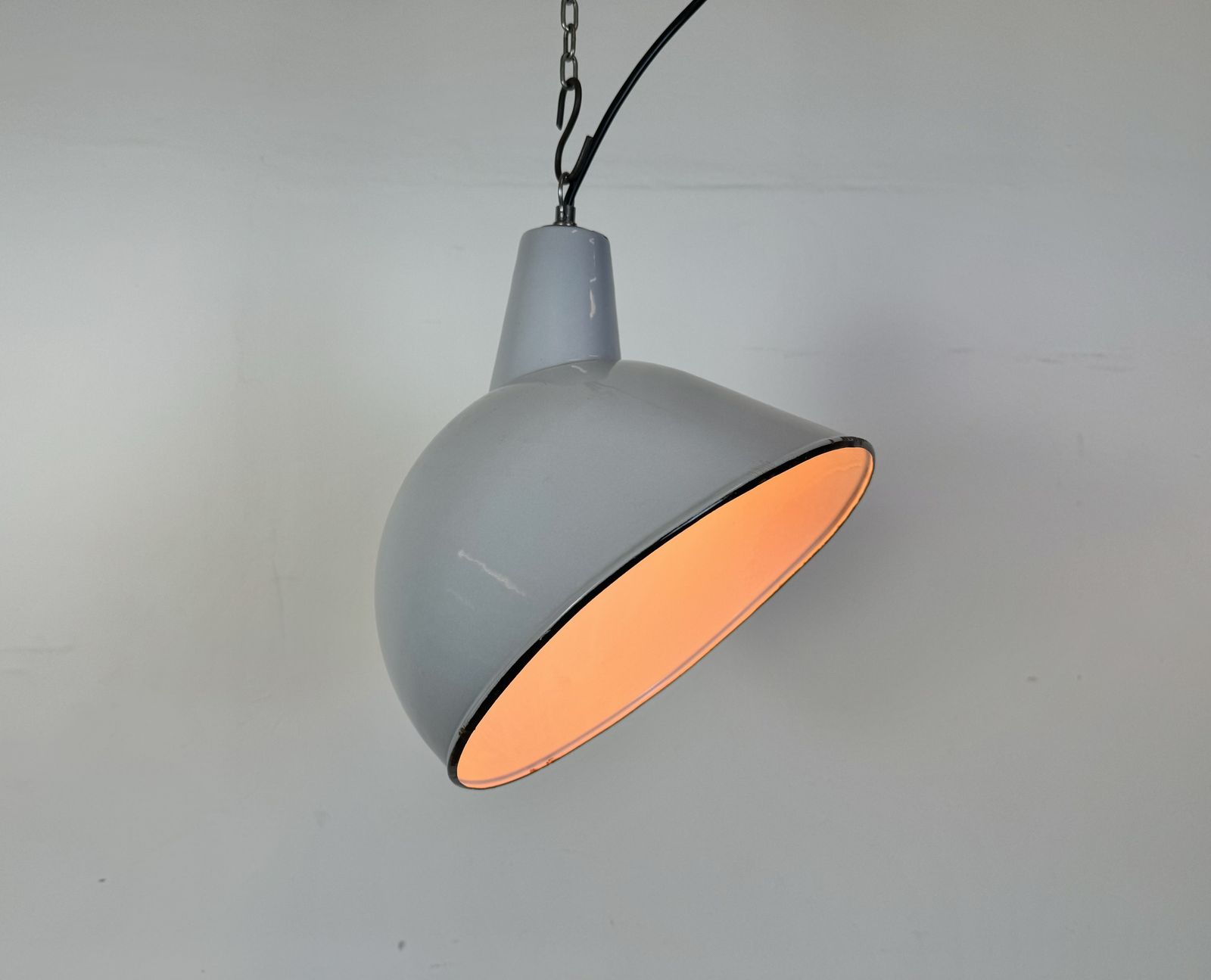 Industrial Grey Enamel Factory Pendant Lamp, 1960s, 2x photo 249.0
