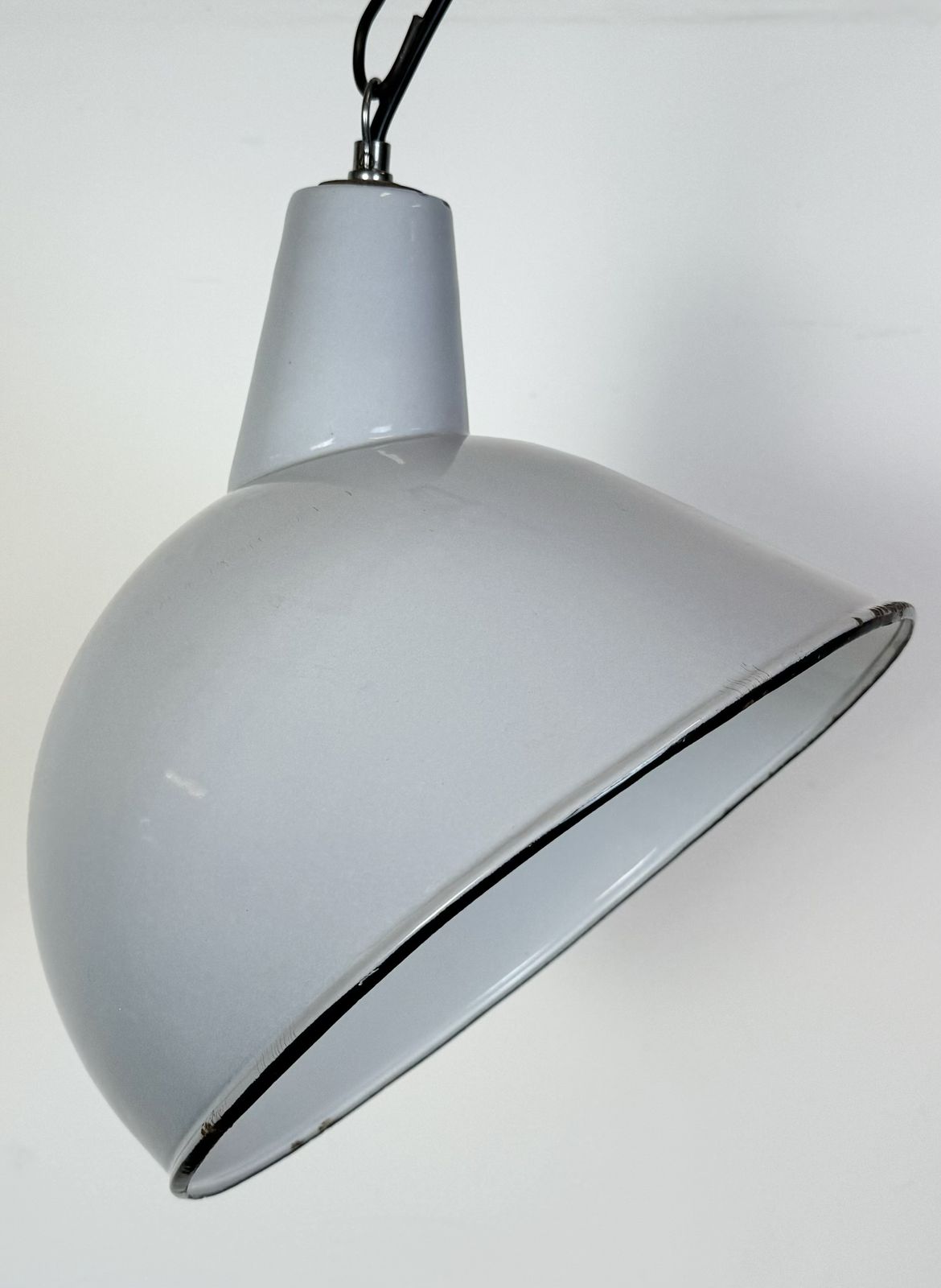 photo for sale Industrial Grey Enamel Factory Pendant Lamp, 1960s, 2x