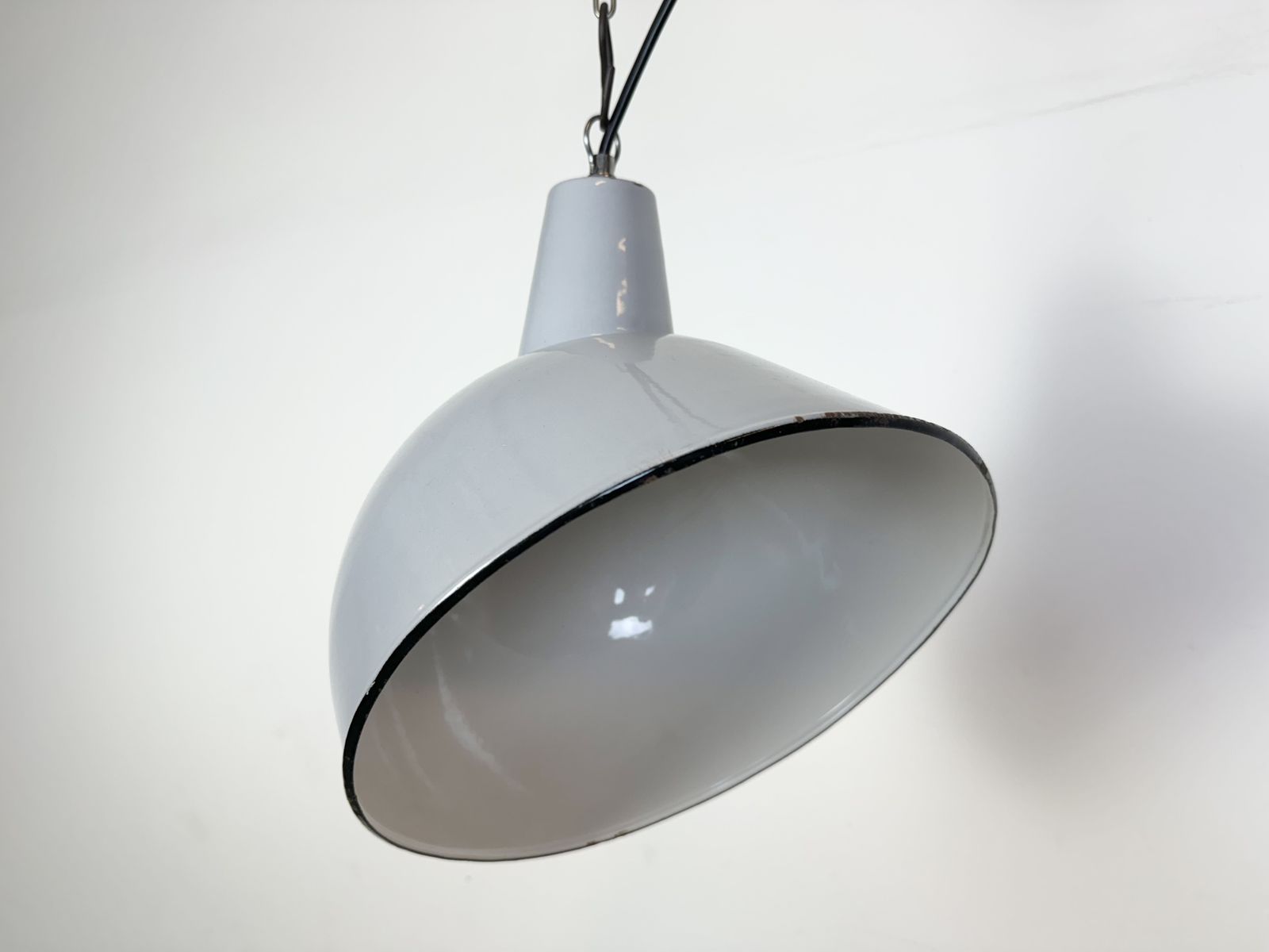Lighting Industrial Grey Enamel Factory Pendant Lamp, 1960s, 2x photo