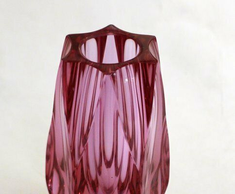 Small Faceted Vase Cut In Purple Pink Glass, 1960s photo Home Decor