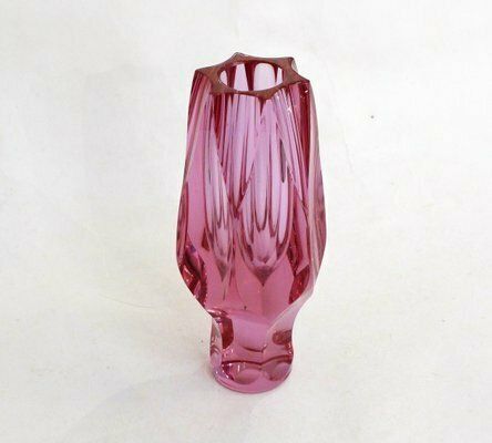 190.0 Small Faceted Vase Cut In Purple Pink Glass, 1960s photo