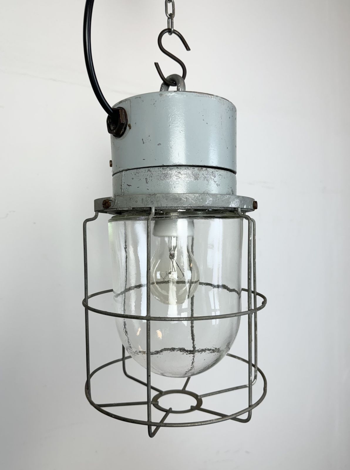 Industrial Aluminium Cage Light With Clear Glass From Elektrosvit, 1970s photo 179.0