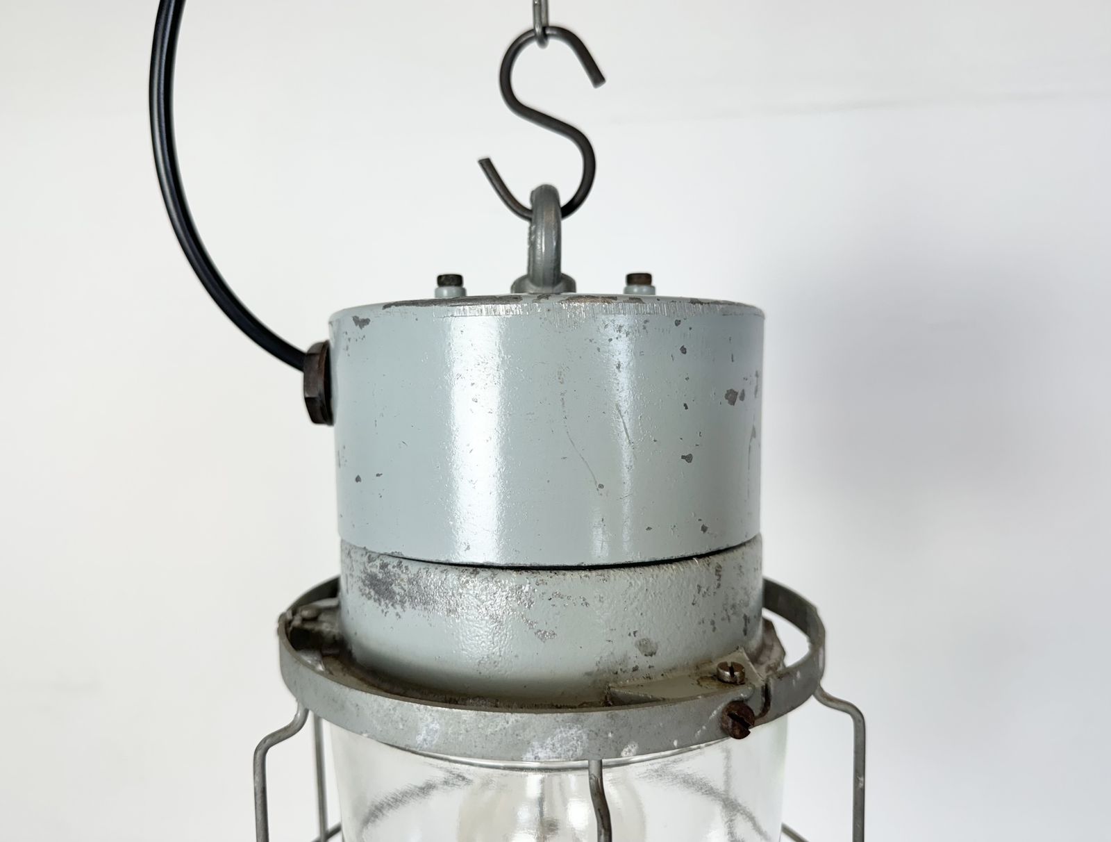 Industrial Aluminium Cage Light With Clear Glass From Elektrosvit, 1970s photo vinterior