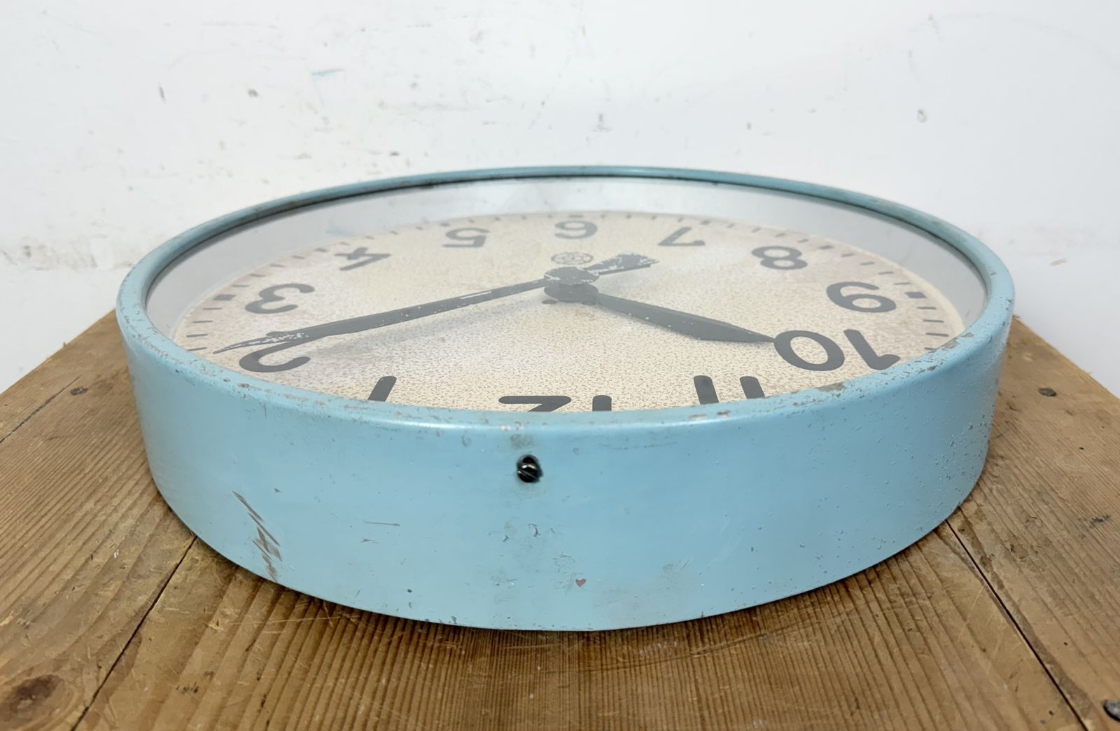 photo for sale Large Blue Industrial Factory Wall Clock From Chronotechna, 1950s