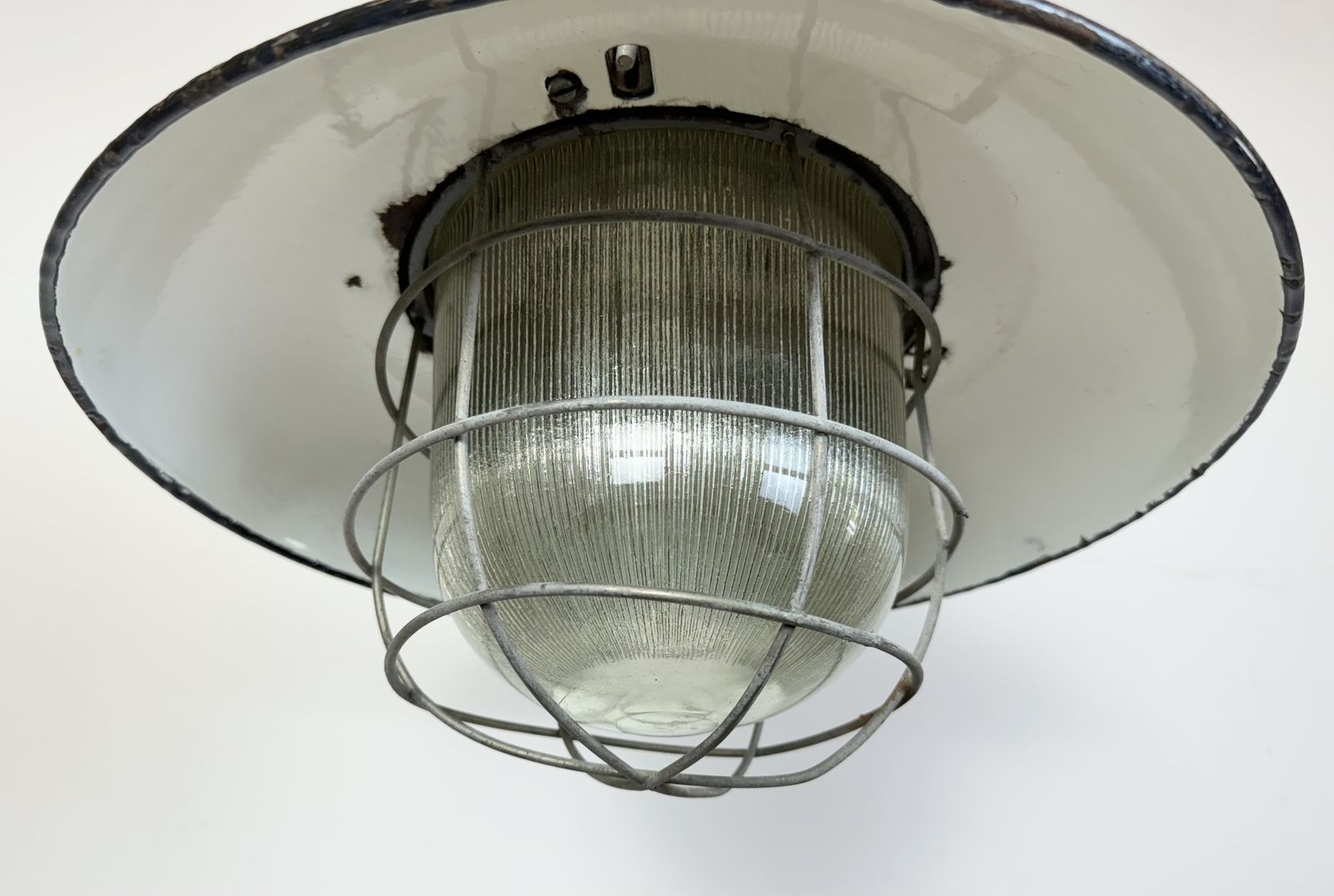 Industrial Grey Enamel Factory Cage Pendant Lamp In Cast Iron From Zaos, 1960s, 8x photo 199.0