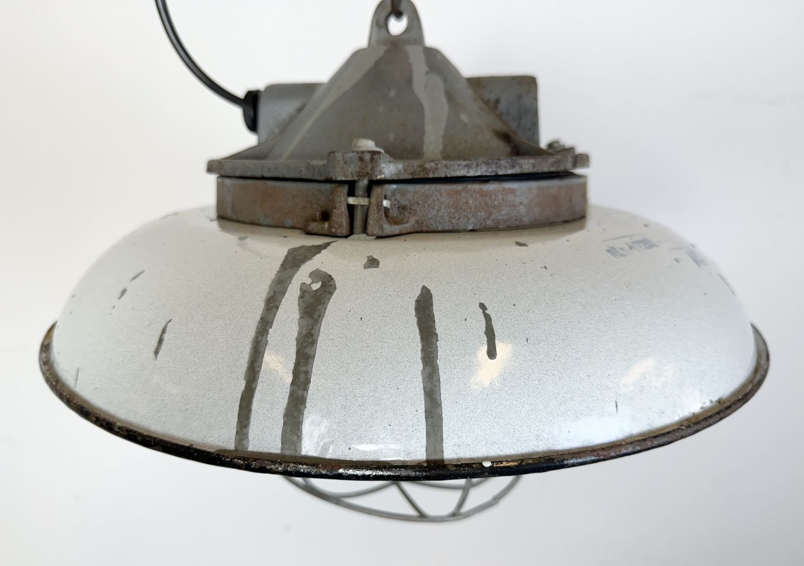 photo furniture Industrial Grey Enamel Factory Cage Pendant Lamp In Cast Iron From Zaos, 1960s, 8x