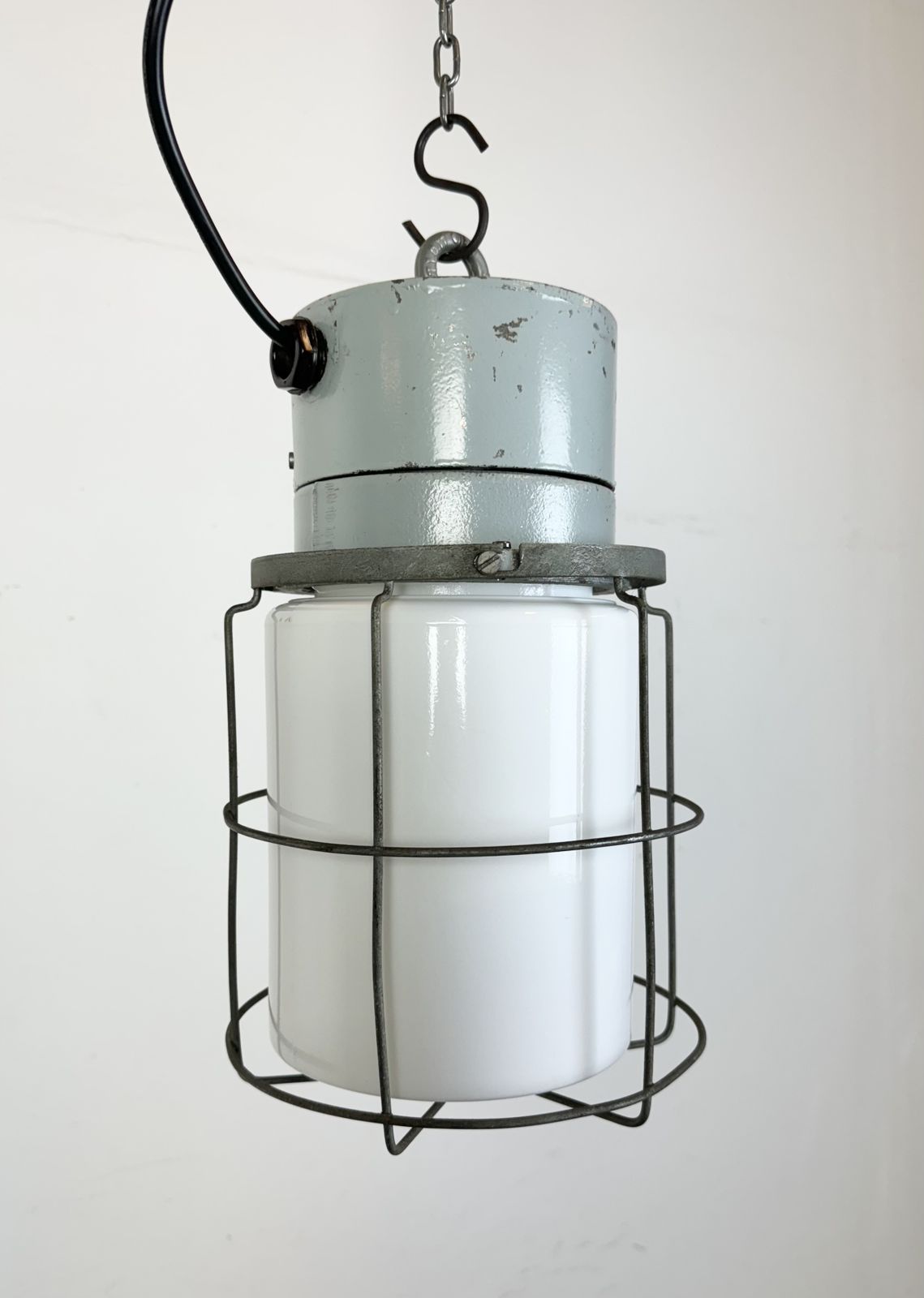 Industrial Aluminium Cage Light With Milk Glass From Elektrosvit, 1970s photo Lighting