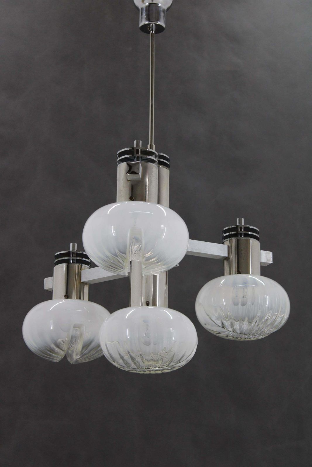 1970s Chrome Plated Chandelier With Murano Glass , Italy photo for sale