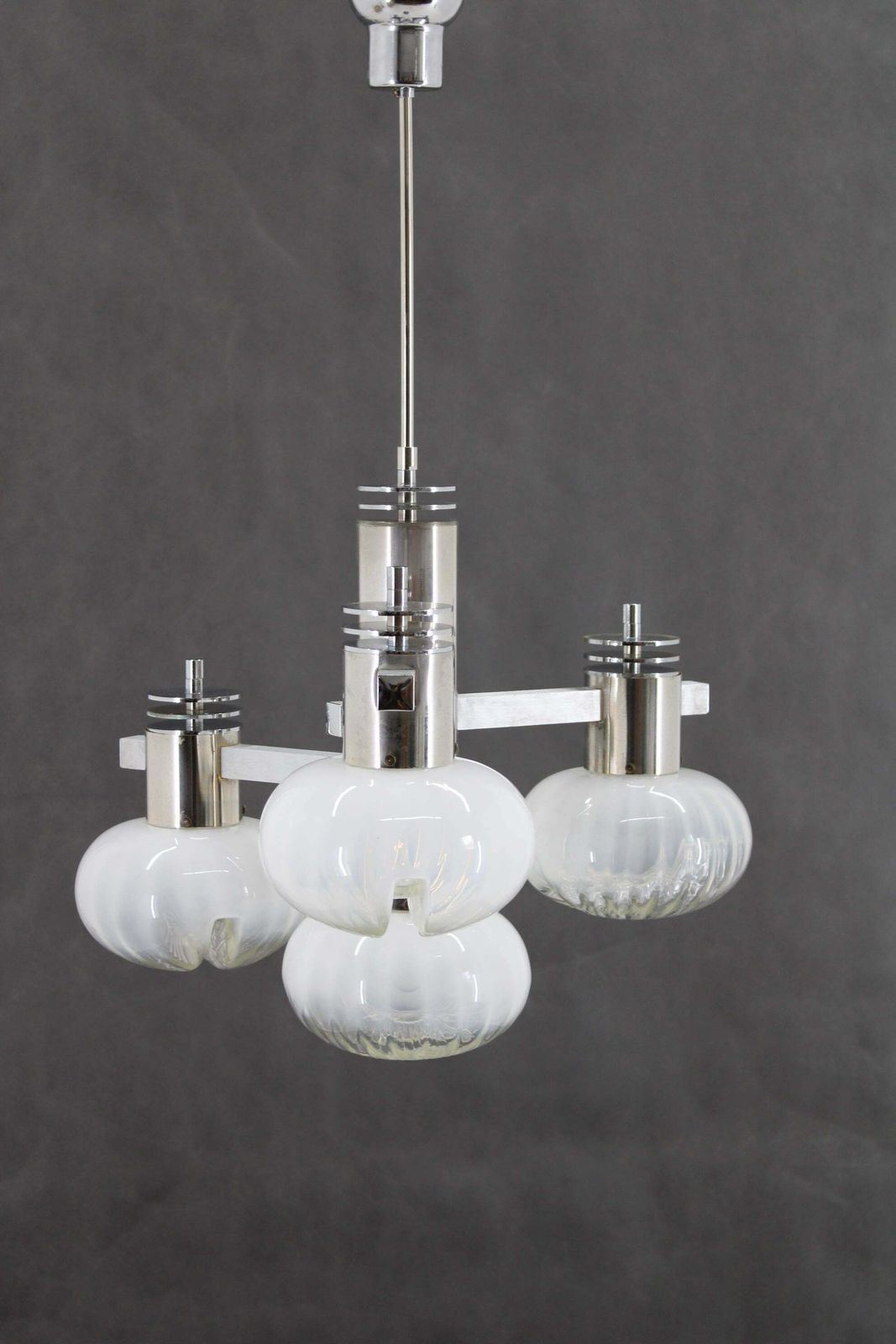 1970s Chrome Plated Chandelier With Murano Glass , Italy photo Lighting
