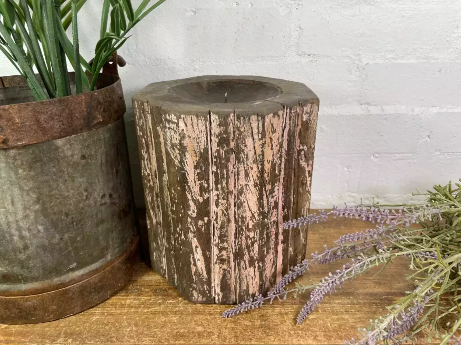 Vintage Reclaimed Hand Carved Indian Wooden Pillar Base Candle Holder Plinth