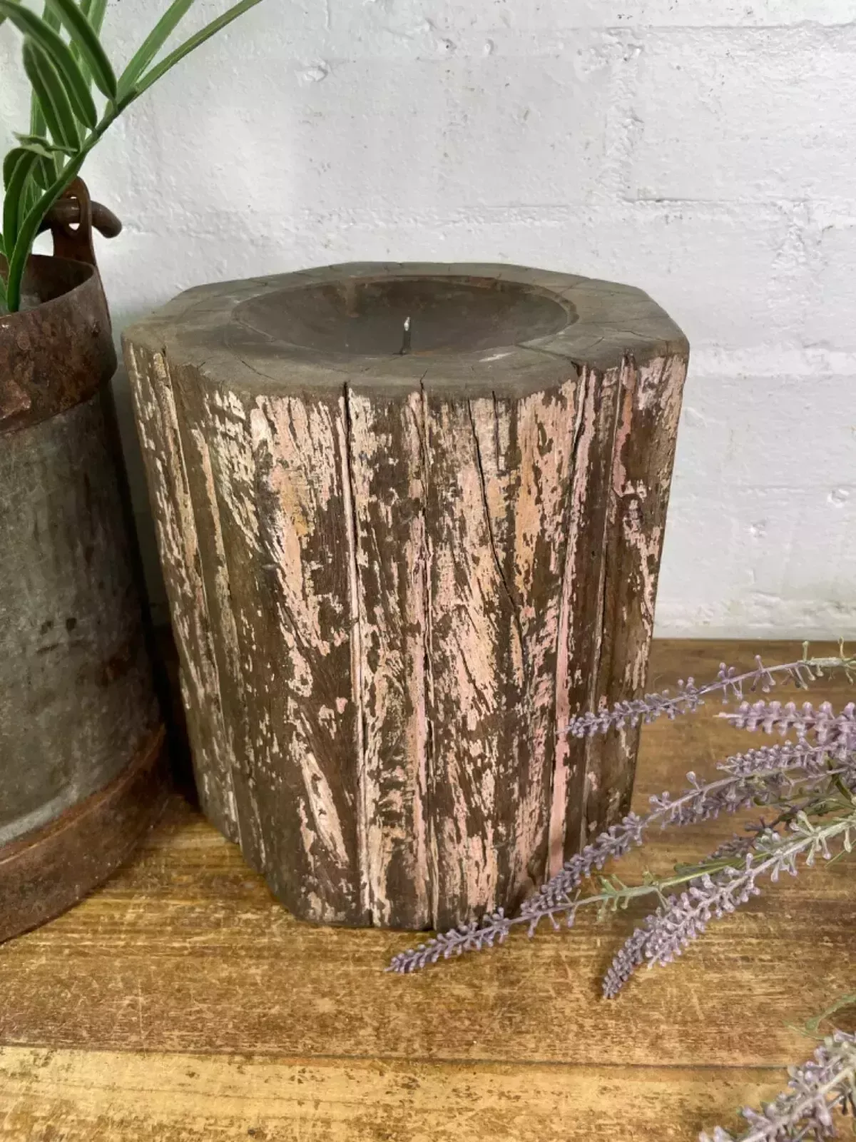 Vintage Reclaimed Hand Carved Indian Wooden Pillar Base Candle Holder Plinth photo furniture