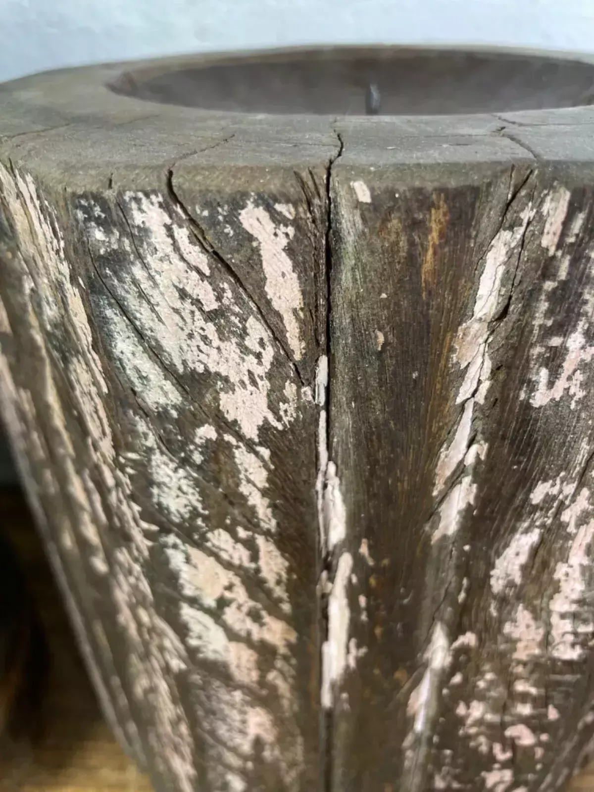 photo for sale Vintage Reclaimed Hand Carved Indian Wooden Pillar Base Candle Holder Plinth