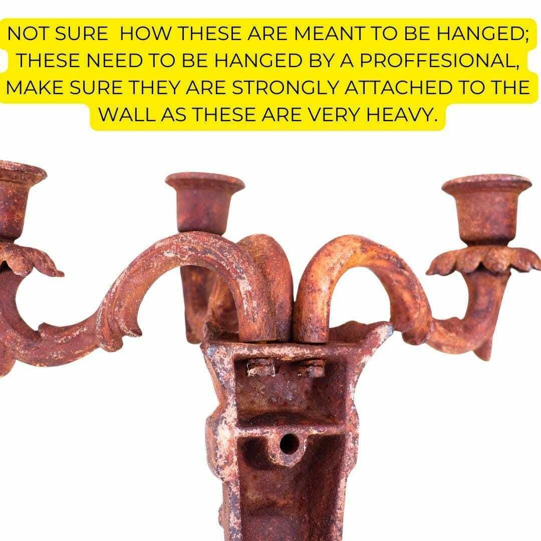 Empire Style French Cast Iron Wall Candle Sconces With 3 Arms Pair. Distressed Wall Sconces photo 240.0