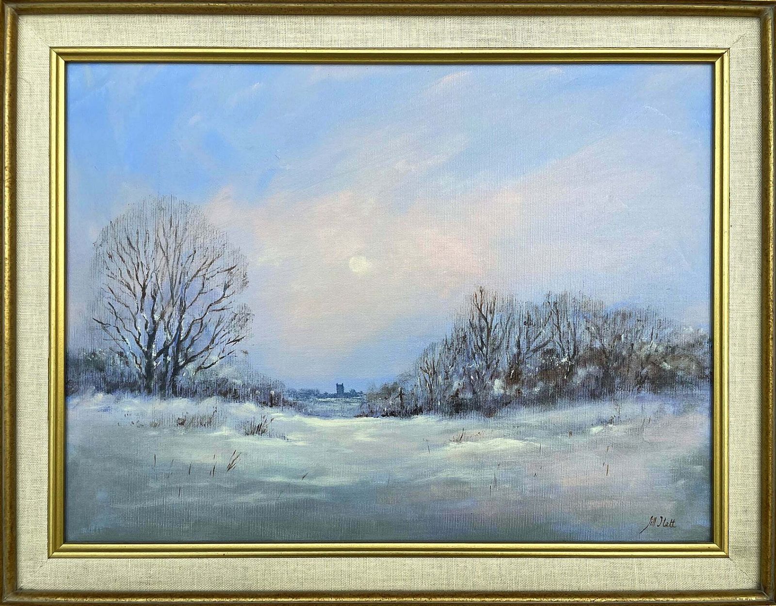 Beautiful Vintage Oil On Board   Wintry Norfolk Landscape photo furniture