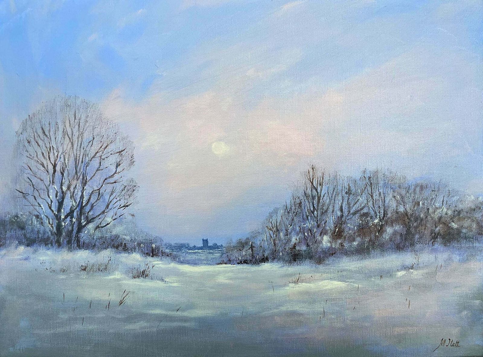 Beautiful Vintage Oil On Board   Wintry Norfolk Landscape photo for sale