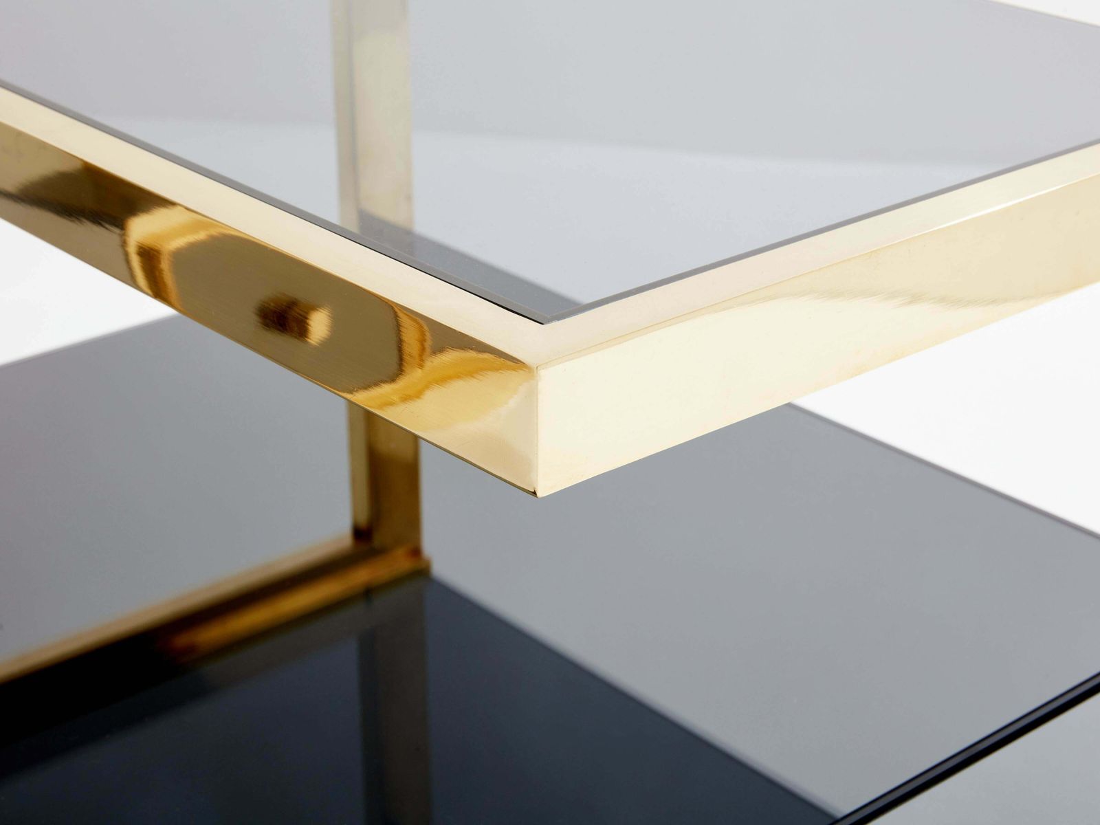 photo buy Pair Of Michel Pigneres Smoked Mirrored And Brass Side Tables 1970s