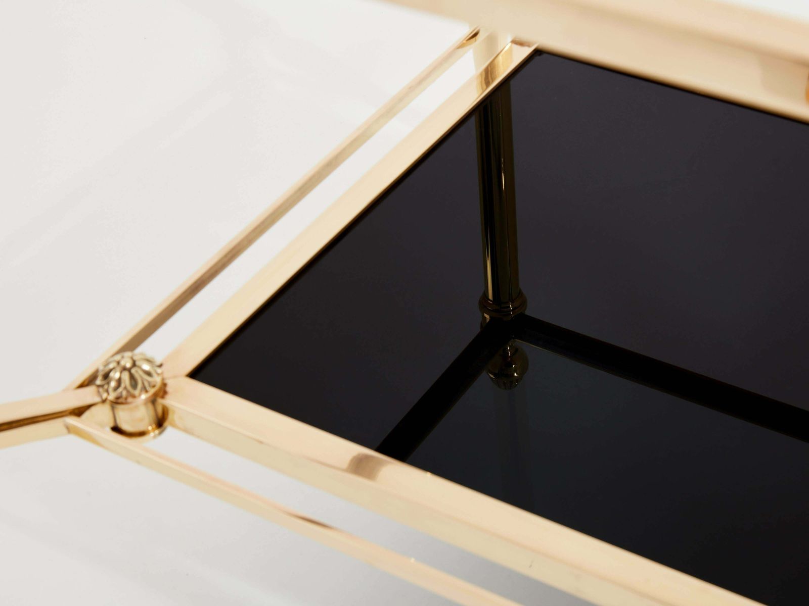 Maison Jansen Two Tier Brass Opaline Glass End Tables 1970s photo 9474.0