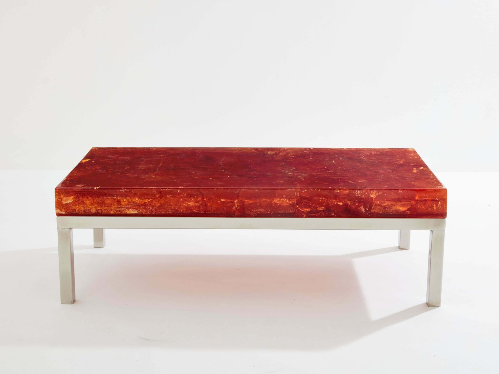 Marie Claude De Fouquières Orange Fractal Resin Coffee Table 1970 photo for sale