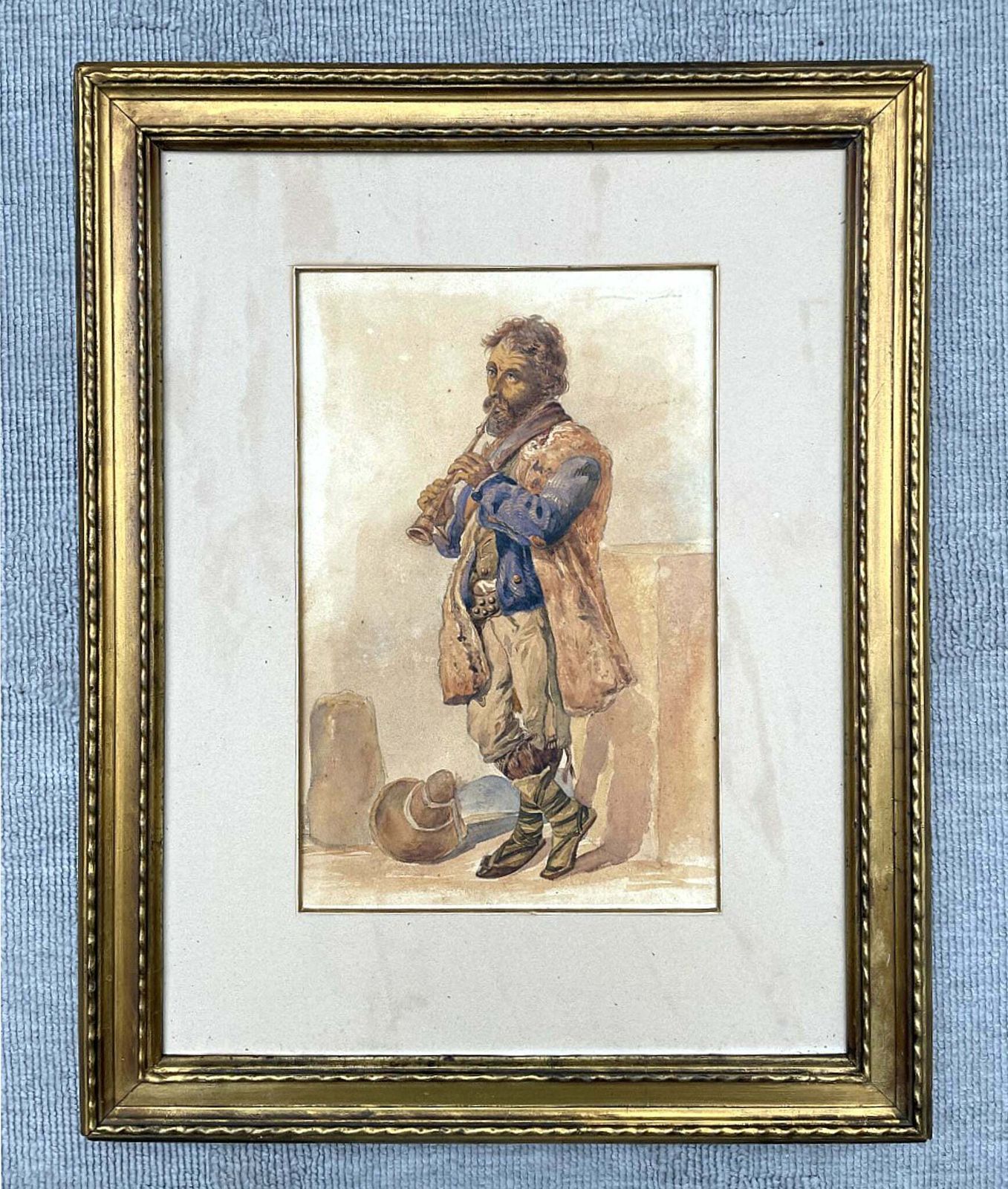 Excellent Mid C19th Victorian Italian School Watercolour Of A Peasant