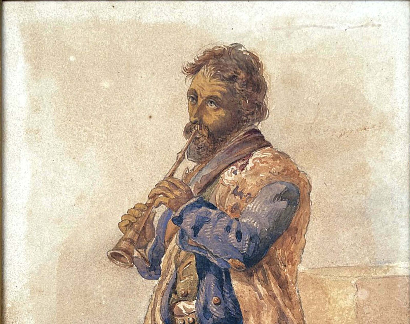 Excellent Mid C19th Victorian Italian School Watercolour Of A Peasant photo Art