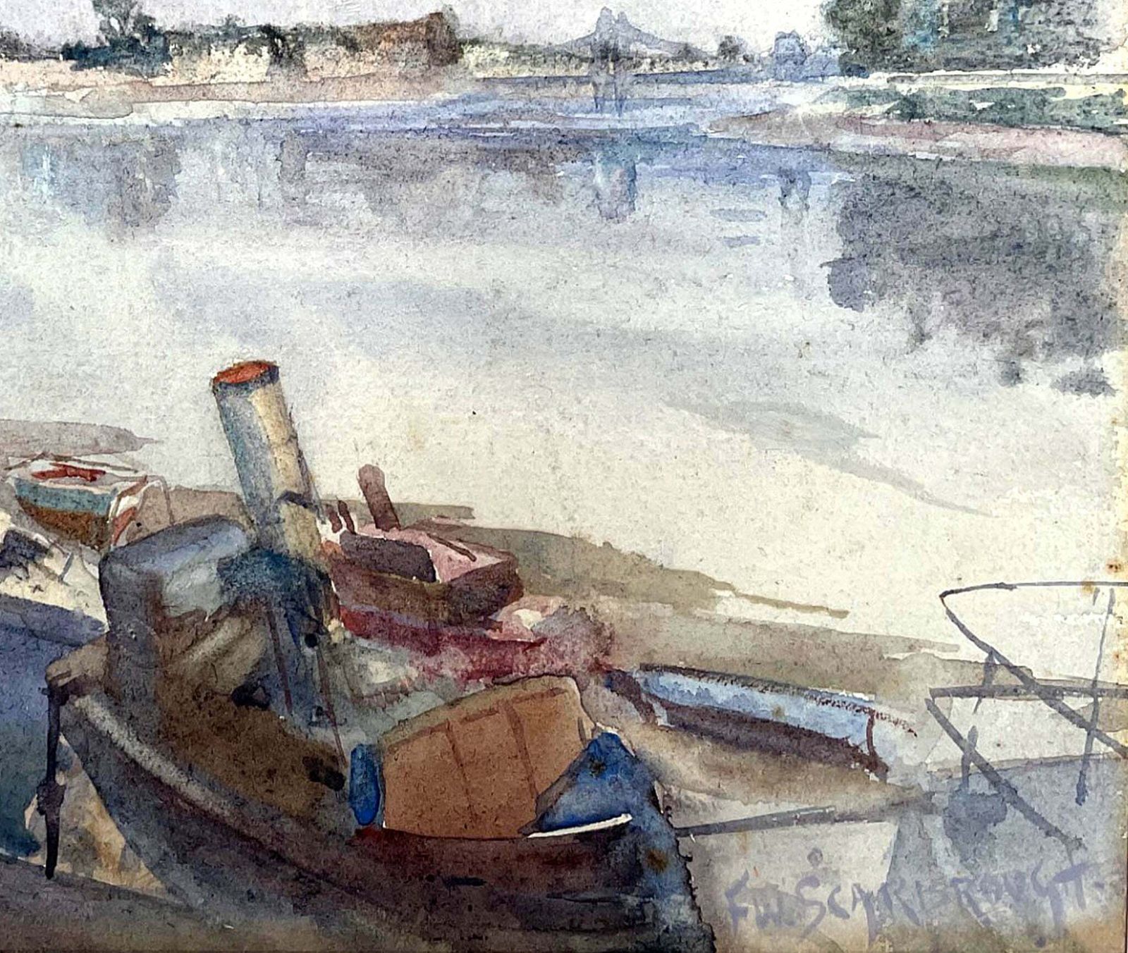Fine Late C19th Watercolour By Frederick William Scarborough (1860 1939)   River Scene photo Art