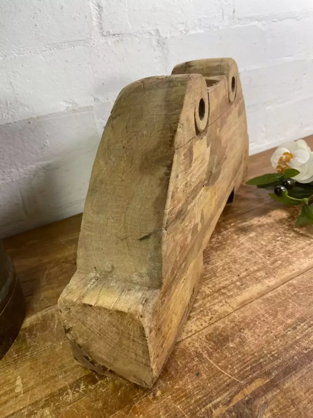 Vintage Rustic Large Hand Carved Indian Solid Wooden Candle Holder photo 65.0