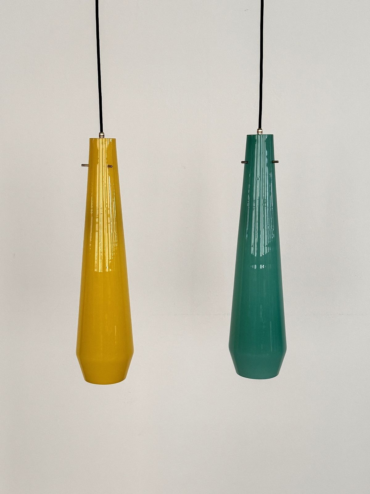 photo furniture Italian Murano Glass Pendants In Green And Yellow By Vistosi, 1970s, Set Of 2