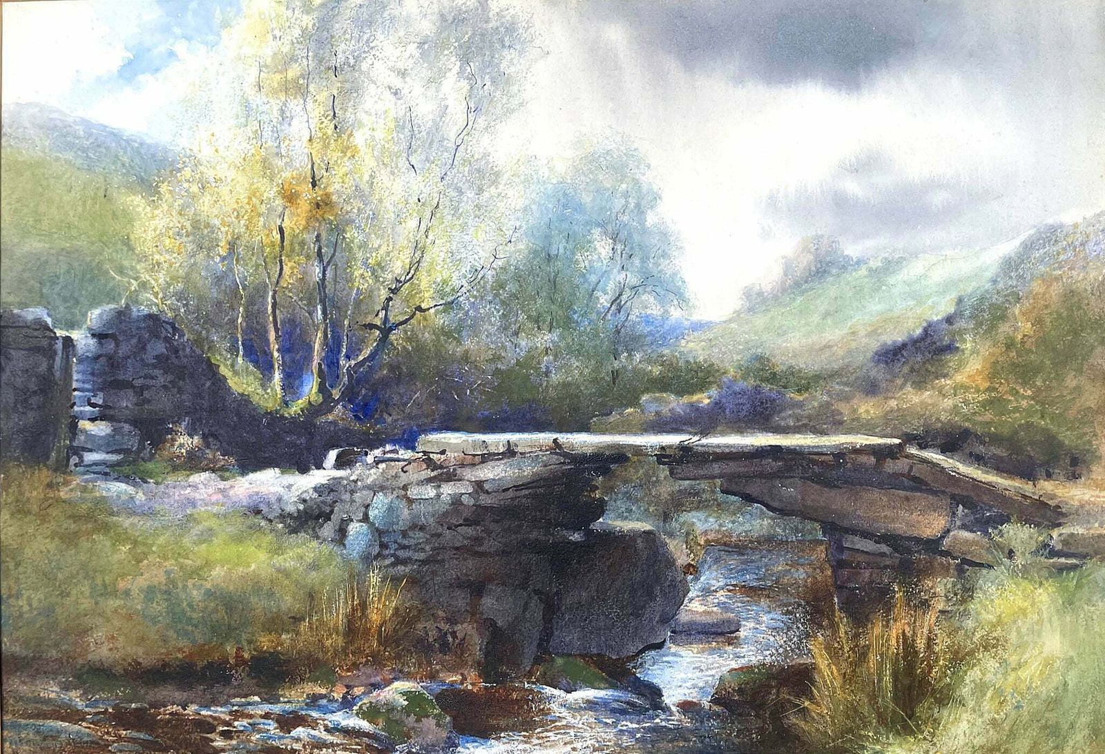 Superb Late C19th Victorian Watercolour Of Bronte Bridge Haworth By W J Boyes 1881 photo for sale