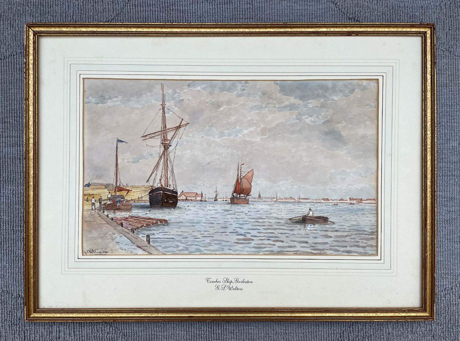 Superb C19th Victorian Watercolour   "Timber Ship Gorleston"   George Stanfield Walters (1838 1924)