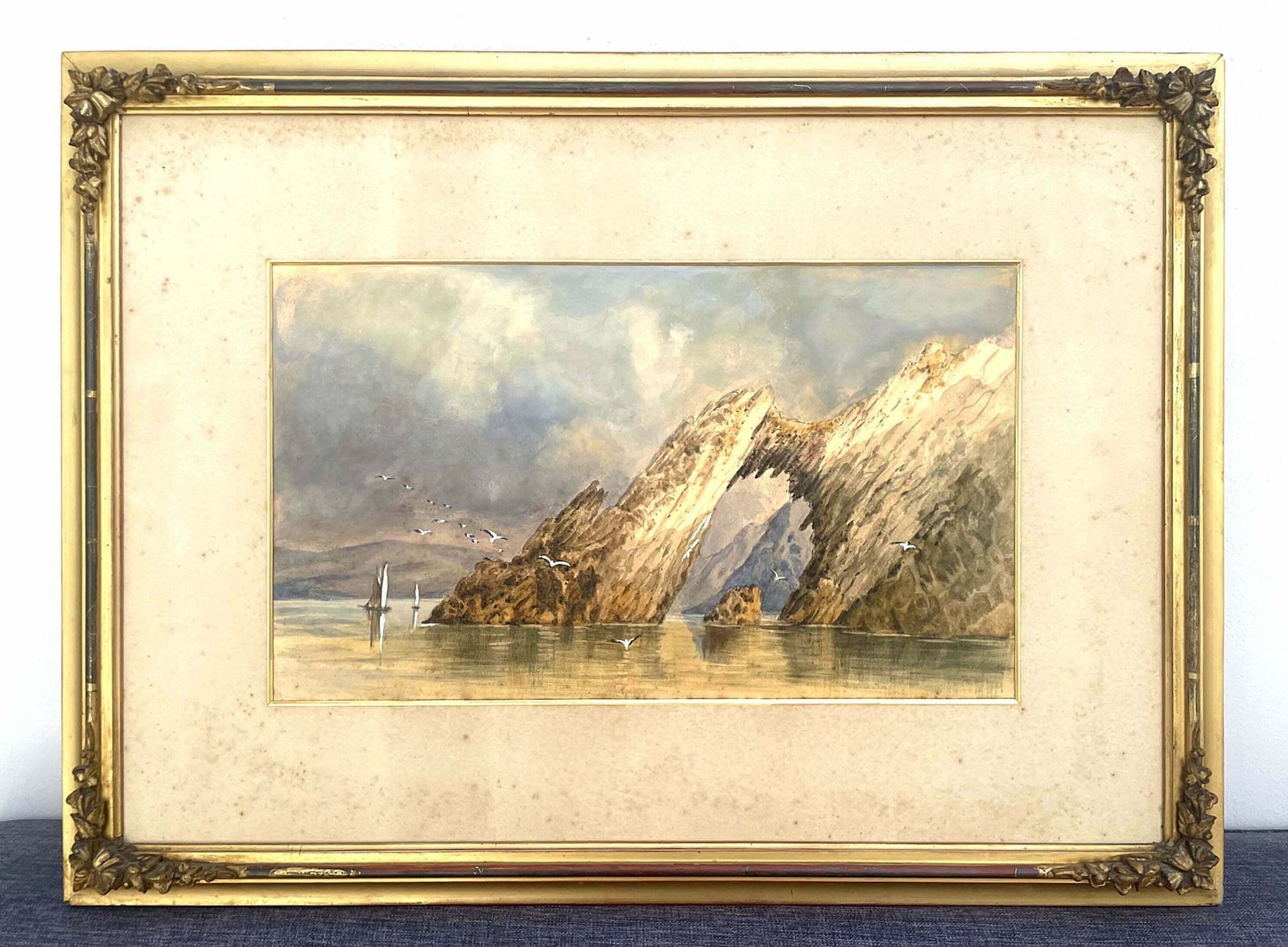 Superb C19th English School Watercolour Depicting A Cornish Coastal Scene