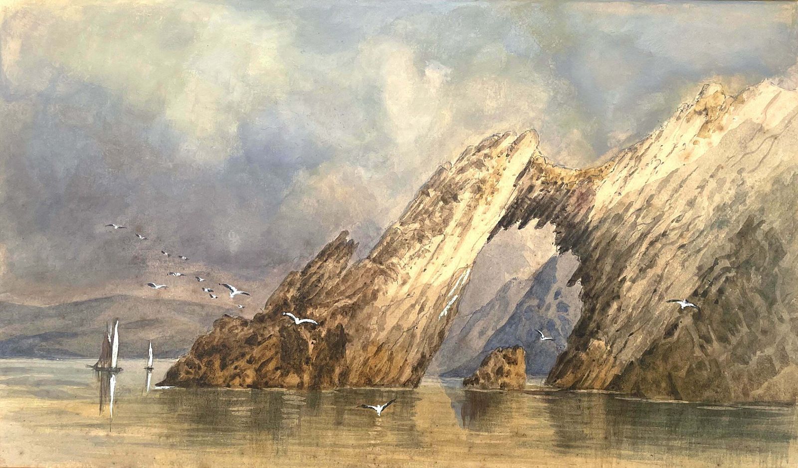 Superb C19th English School Watercolour Depicting A Cornish Coastal Scene photo for sale