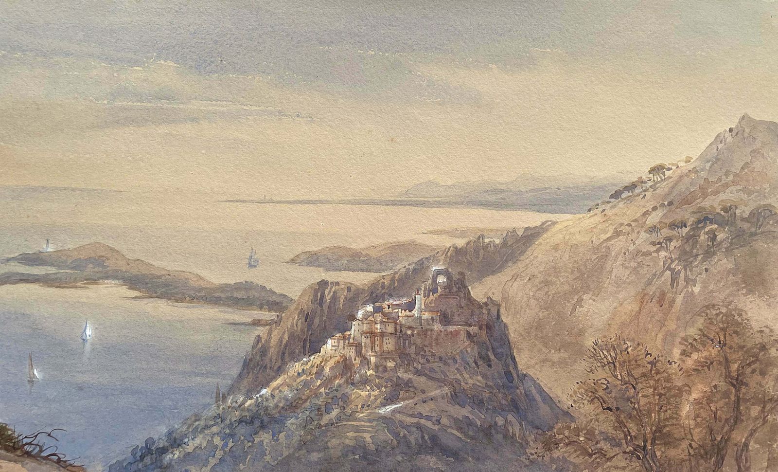 Fine Mid C19th Watercolour   Italian Coastal Scene   Thomas Charles Leeson Rowbotham photo Art