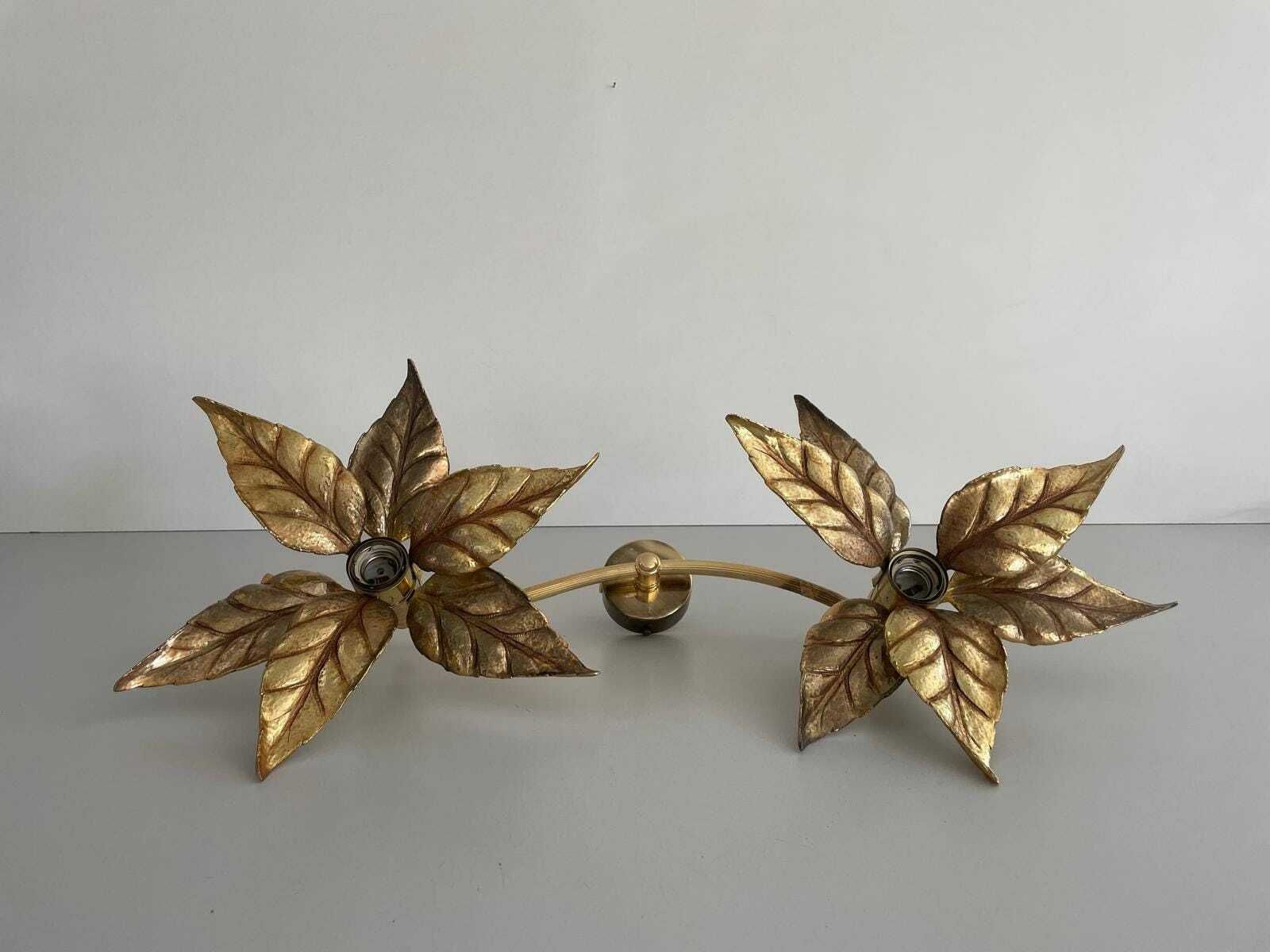Mid Century Modern Wonderful Twin Flower Shade Full Brass Wall Or Ceiling Lamp By Willy Daro For Massive, 1970s, Germany photo 2286.0