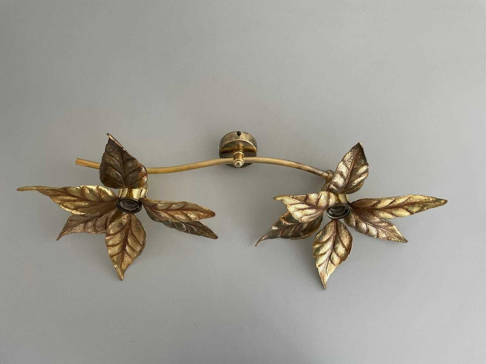 Mid Century Modern Wonderful Twin Flower Shade Full Brass Wall Or Ceiling Lamp By Willy Daro For Massive, 1970s, Germany photo vinterior