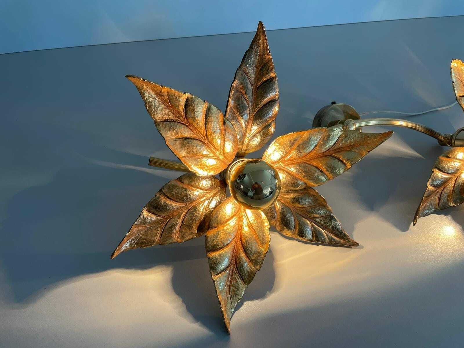 Mid Century Modern Wonderful Twin Flower Shade Full Brass Wall Or Ceiling Lamp By Willy Daro For Massive, 1970s, Germany photo vintage