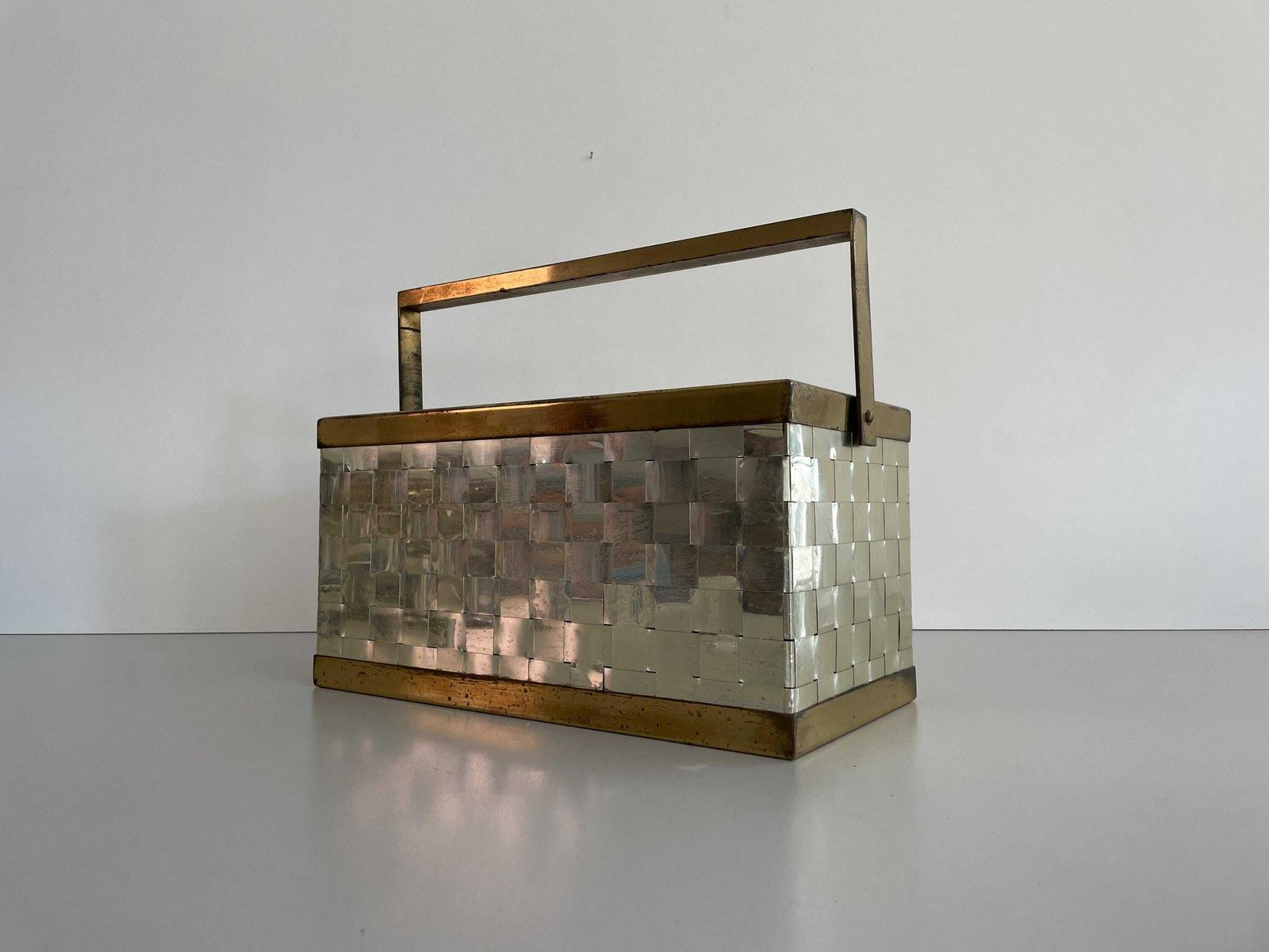 Mid Century Modern Italian Magazine Rack In Chrome And Brass, 1970s, Italy photo for sale